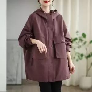 면 캐주얼 여자카디건 상의 루즈핏 밑단 스트링 고밀도 트렌치코트 카디건 후드 무지 빅사이즈 원템1