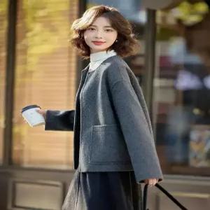 울 캐주얼 가을 더블 코트 슬림핏 여자코트 모피 상의 원템3