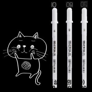 0.5mm 사쿠라 젤리 롤 펜 화이트 컬러 하이 마크 블랙 골판지 아트 페인팅 라인