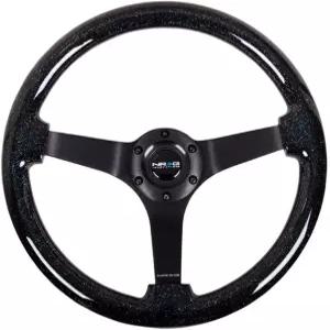 NRG 이노베이션스 NRG-RST-036BSB-BK 강화 스티어링 휠 - 클래식 블랙 스파크 우드 그레인 깊이 3인치 4mm