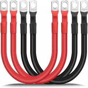 암푸조이 4PCS 4 AWG 12인치 배터리 케이블 30CM 게이지 25mm2 순동 인버터 와이어 3/8인치 러그 단자 포함