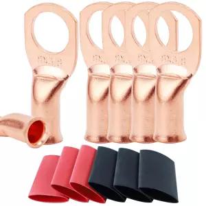 TKDMR 6pcs 8 AWG-3/8 배터리 러그 헤비 듀티 와이어 링 단자 케이블 엔드 0 게이지 3 1 열수축 튜브가