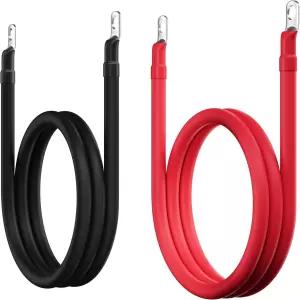 2 게이지 AWG 배터리 케이블 1피트 블랙+1피트 레드 순수 구리 파워 인버터 와이어 세트 양쪽 끝에 러그