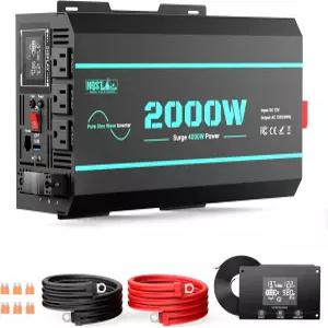 HQST 2000W 순수 사인파 인버터 LCD 리모컨 GFCI 보호 3개의 AC 소켓 하드와이어 포트 서지 4000W 태양광