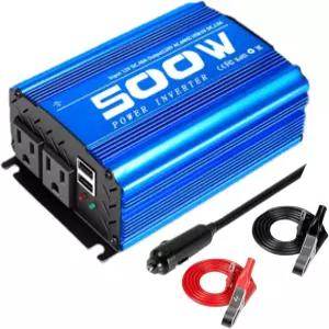 TVNIKD 파워 인버터 자동차 요금 500W / 피크 1000W DC12V AC 110V RV 콘센트 2USB 포트 2개 포함