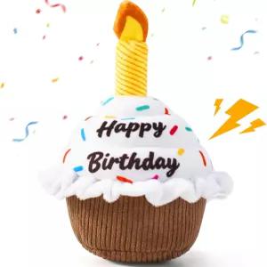 우도카 개 생일 케이크 장난감 중소형 위한 삐걱거리는 플러시 츄 현실적인 파티 장식 및 인터랙티브 놀이