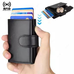 Anti Rfid 남성용 카드홀더 지갑 동전 주머니 포함 3 중 돈 가방 스마트