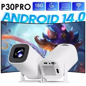 P30 PRO 스마트 미니 프로젝터 안드로이드 14 WiFi6 BT 5.0 4K 1280 720P 비디오 지원 홈시어터 야외