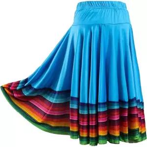 55-87CM Womens Folklorico 댄스 스커트 스페인어 플라멩코 다채로운 빅 스윙 롱 멕시코 민속 무용 공연