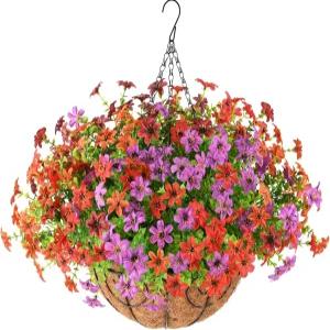인조 꽃 야외 봄 여름 장식용 가짜 걸이 바구니 12묶음 식물 자외선 차단 화분용 사실적인 실크 현관