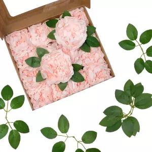 AUMVEYI 16pcs 4인치 모란 인조 꽃 분홍색 가짜 폼 꽃꽂이용 실크 꽃다발 결혼식 신부 케이크 장식 테이블