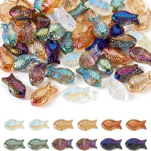 Magibeads 60Pcs 유리 물고기 구슬 6가지 색상 투명 바다 크리스탈 동물 무지개 어항 DIY 보석 제작 용품