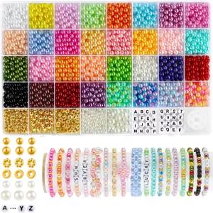 2085개 진주 구슬 팔찌용 32가지 컬러 원형 주얼리 제작용 목걸이 귀걸이 DIY 골드 스페이서 문자 포함된