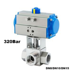 DN8DN10DN15 32Mpa 300bar 고압 볼 밸브 3 방향 스테인레스 스틸 SS304 공압 14 38 12 T L