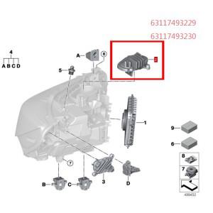 63117493229 DRL LED 보드, BMW F80, M3, 그란 쿠페, LCI 적응형 헤드라이트, 백색 광원