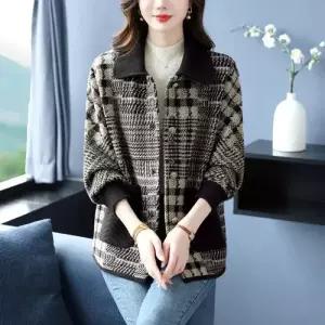 EAMT 봄 동계 가을 여사친 모직 상의 터틀넥 체크 아우터 코트 YJ3