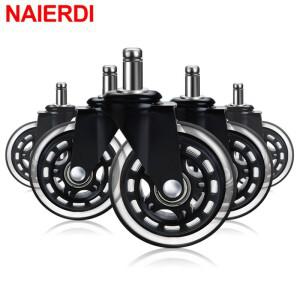 NAIERDI 5PCS 회전 고무 캐스터 바퀴 3 인치 사무실 의자 교체 60KG 소프트 롤러 블레이드 스타일