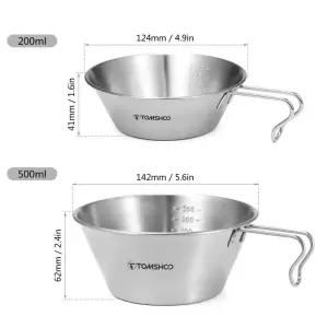 TOMSHOO 스테인레스 스틸 컵 200ml/500ml 야외 캠핑 배낭 피크닉 식품 용기 용 측정 그릇