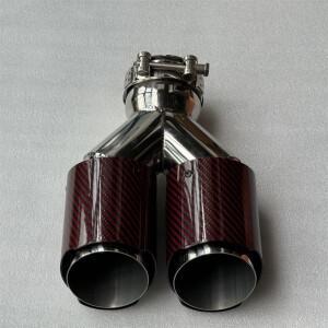 고품질 1Pc 레무스 듀얼 배기 팁 광택 빨간색 탄소 섬유 더블 테일 파이프 스로트 머플러 유니버설