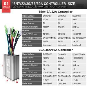Ebike KT 컨트롤러 36V/48V 15A-50A 500W TF04 LCD3 디스플레이 포함 전기 자전거 사인파 변환