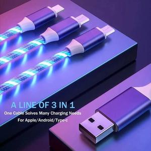 3 in 1 LED 글로우 고속 충전 케이블 3A 마이크로 USB C형 멀티 호환