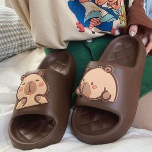 귀여운 Capybara 디자인 두꺼운 단독 여성 슬리퍼 슬라이드 욕실 해변 실내 샌들 여