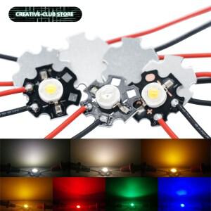 10개 1W 3W 3V 20mm 고출력 LED 와이어 칩 램프 전구 PCB 포함 SMD COB 다이오드 2000K 6500K 빨강 초록 파