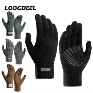 LOOGDEEL 니트 장갑 스키 내부 안감 양털 및 두꺼운 터치 스크린 자카드 따뜻한 모직 플러스 사이즈