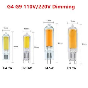10 개세트 디 밍이 가능 G4 G9 COB LED 램프 3W 5W 전구 AC110V 220V 유리 빛 촛불 조명 샹들리에에 대 한