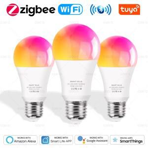 Tuya WifiZigbee블루투스 스마트 Led 전구 Alexa 램프 E27 RGB CW WW Google Assistant Smart Life