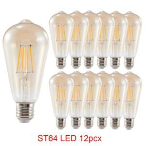 12개에디슨 ST64 LED 전구 E27 4W 6W 8W 220V 2700K  노란색 빛 빈티지 장식 조명