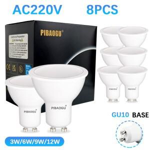 8개 GU10 AC220V LED 스팟 전구 백색 백색중성색 3W 6W 9W 12W 에너지 절약 디밍 가능 깜빡임 없는 가정용