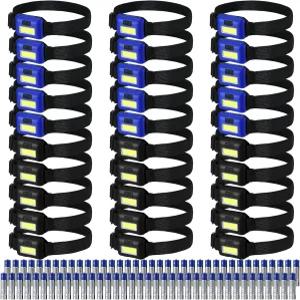 Macarrie 30pcs LED 헤드램프 손전등 조절 가능한 헤드밴드 방수 헤드라이트 이마 작업 가족 캠프용 3가지