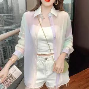 엄마 나시코디 화사한 시스루 셔츠 가디건 가벼운 베이직