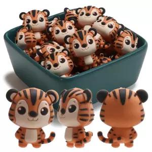 5pcs 3D 동물 실리콘 비즈 호랑이 모양 초점 DIY 쥬얼리 키 체인 및 전화 펜던트 손으로 만든 키트