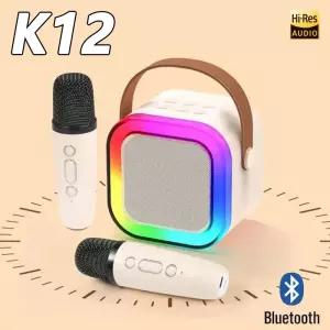 K12 노래방 기계 1/2 무선 마이크 포함 휴대용 5.3 PA 블루투스 스피커 시스템 RGB 조명 오디오 홈 KTV