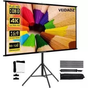 VEIDADZ 프로젝터 스크린 스탠드 접이식 흰색 주름 방지 60-120 인치 16 9 홈 시어터 실내 실외용 가방
