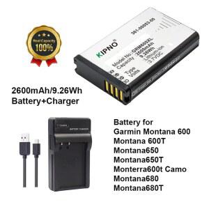 호환 KIPNO GPS 네비게이터 배터리 2600mAh 충전기 361-00053-00 010-11599-00 Garmin Montana 600 650 650T 600T Camo 680 680T용