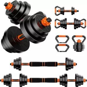 스텝웨이버 조절식 덤벨 세트 20LBS/50LBS/70LBS/90LBS 프리 웨이트 4 in 1 바벨 케틀벨 푸시업 남성용 홈