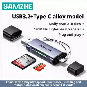 SAMZHE 카드 리더기 고속 USB 3.2 듀얼 슬롯 Type-C 메모리 SD 및 MicroSD TF