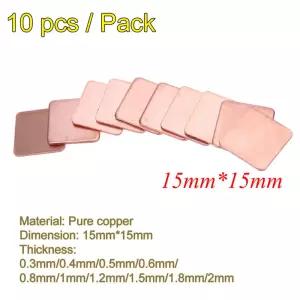 10Pcs 15*15mm 0.3/0.4/0.5/0.8/1.2/1.5/1.8/2 두께 방열판 구리 심 열 패드 노트북 IC 칩셋 GPU CPU 용