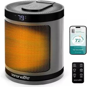 SereneLife 스마트 우주 히터 - 온도 조절기 리모컨 12시간 타이머 가정 및 사무실용 Wi-Fi 지원 PTC