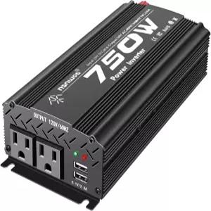 테브롤 750W 블랙카 파워 인버터 12V ~ 110V/120V AC 콘센트 2개 USB 포트 배터리 클램프 차량 트럭 캠핑에