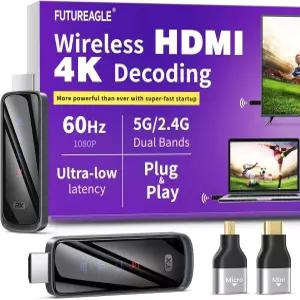 비디오 및 오디오 모니터링을 위한 FUTUREAGLE 무선 HDMI 송신기 수신기 328FT/100M 4K 디코딩 플러그 앤