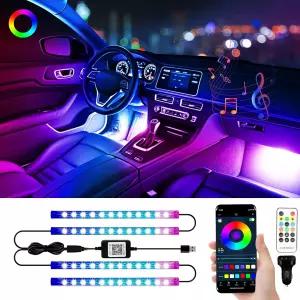 앱 컨트롤이 있는 YM E-Bright RGB 자동차 LED 스트립 조명 대시 풋웰 아래 스마트 인테리어 네온 충전기