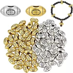 PH PandaHall 80pcs 2가지 색상 럭비 비즈 스포츠 테마 앤티크 실버 골든 볼 유럽 DIY 공예 목걸이 팔찌