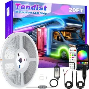 텐디스트 RV 차양 LED 라이트 스트립 20FT 12V RGB 방수 언더글로우 키트 캐노피 외장용 캠퍼 조명 트래블