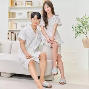 [텐바이텐]면100 꽃무늬 커플 잠옷세트 부모님선물 여름용 반소매 파자마