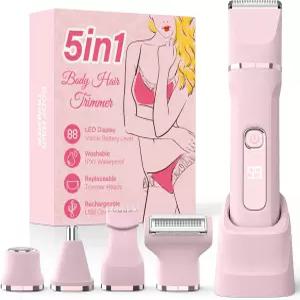 여성용 비키니 트리머 5-in-1 전동 면도기 남성용 다리용 IPX7 방수 교체 가능한 블레이드 헤드 5개 USB
