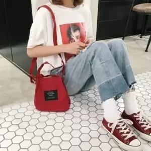 미니 크로스백 에코 숄더백 학생용 캔버스 손가방 신발 수납 가능 휴대폰가방 장바구니
